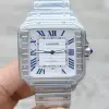 Buy Cartier Santos Silver Case With Blue Bezel Watch