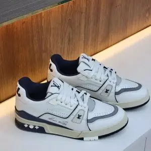 Buy Louis Vuitton White Blue Leather Sneakers in Dubai