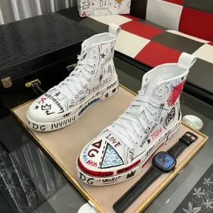 Dolce & Gabbana White Multicolor Graffiti Portofino Sneakers