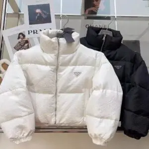 Prada Re-Nylon Cropped Down Jacket in White