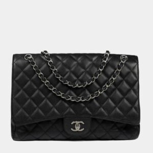 Design Black Quilted Leather Maxi Classic Flap Bag - Dubai Fashion LUX