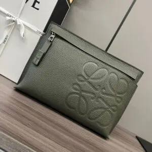 Design Brand T Logo-Debossed Full-Grain Leather Pouch - Dubai Fashion LUX