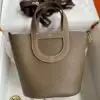 Design Gray Leather Basket Bag, Top Handle Tote with Interior Pocket - Dubai Fashion LUX