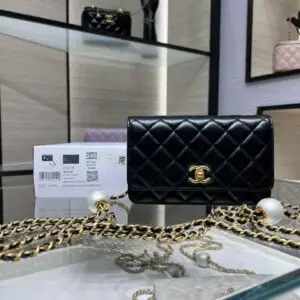 Design Lambskin Quilted CC Pearl Crush Wallet on Chain WOC Purple - Dubai Fashion LUX