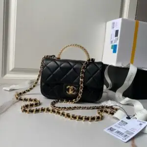 Design Lambskin Quilted Resin Top Handle Flap Phone Holder With Chain - Dubai Fashion LUX