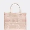 Design MEDIUM BOOK TOTE Ecru and Pink Toile de Jouy Embroidery (36 x 27.5 x 16.5 cm) - Dubai Fashion LUX