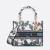 Design MEDIUM LADY D-LITE BAG White and Pastel Midnight Blue Toile de Jouy Mexico Embroidery - Dubai Fashion LUX