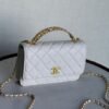 Design Shiny Calfskin Quilted Top Handle Wallet on Chain WOC White - Dubai Fashion LUX