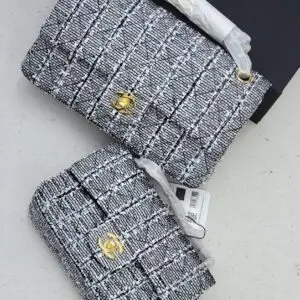 Design Tweed Quilted Mini Top Handle Rectangular Flap Dark - Dubai Fashion LUX