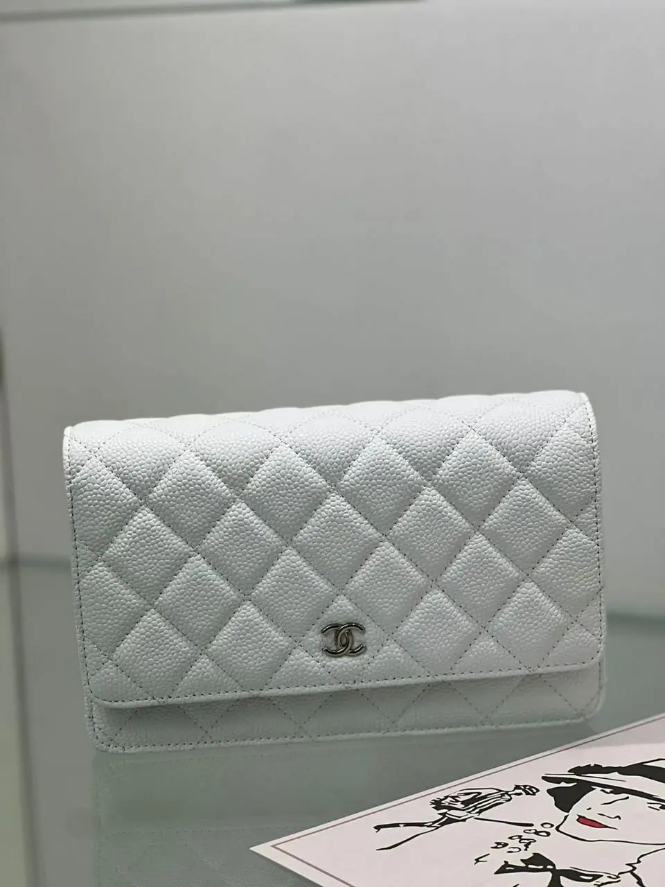 CHANEL Gray Quilted Caviar Wallet On Chain CHANEL Gray Quilted Caviar Wallet On Chain