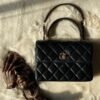Lambskin Quilted Small Trendy CC Dual Handle Flap Bag Black - Dubai Fashion LUX