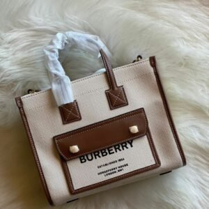 Small Two-Tone Canvas & Leather Flare Bag - Dubai Fashion LUX